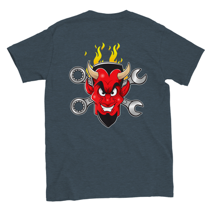 Wrenchin' Devil - Back Print - Classic Unisex Crewneck T-shirt - Mister Snarky's