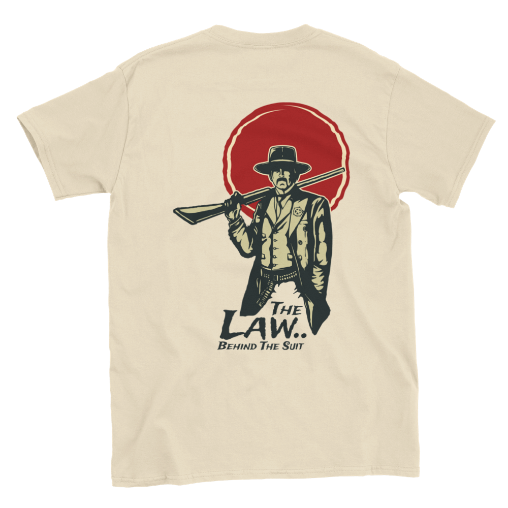 The Law... Behind the Suit - Back Print - Classic Unisex Crewneck T-shirt - Mister Snarky's