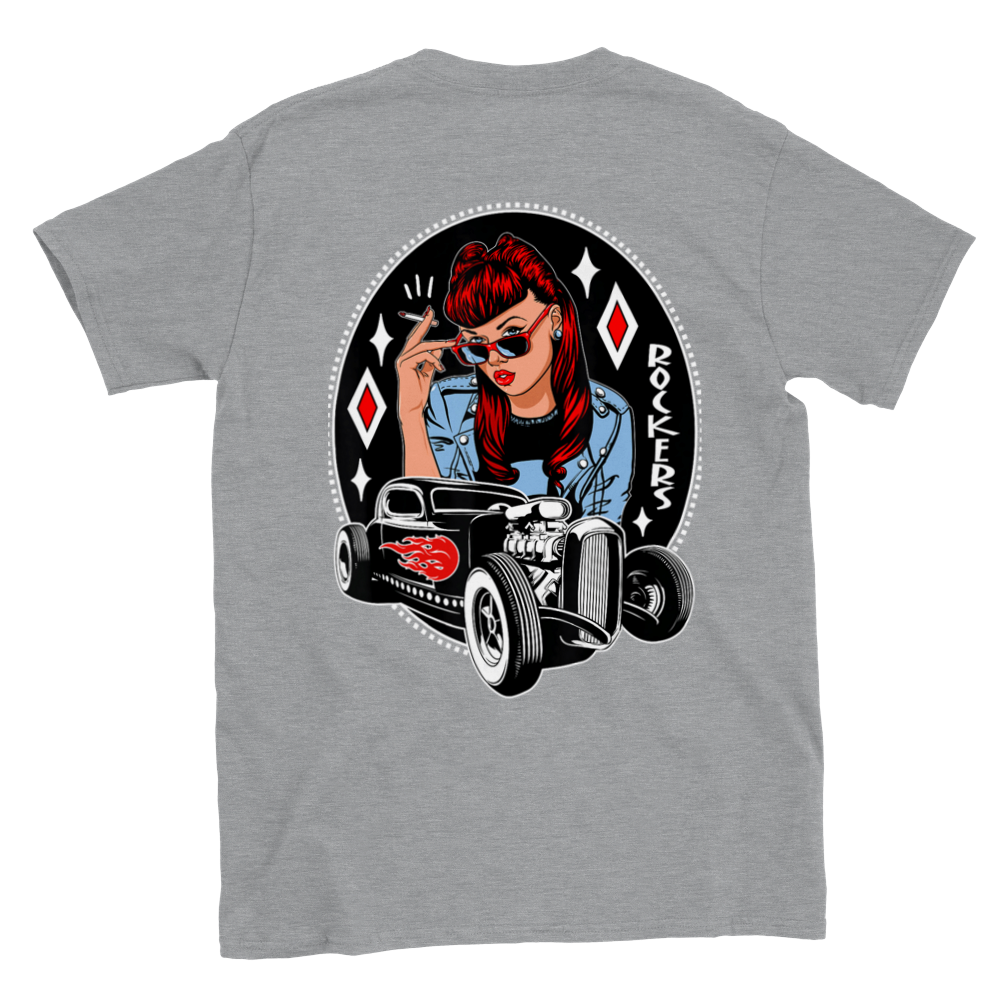Rockers Hot Rod - Back Print - Classic Unisex Crewneck T-shirt - Mister Snarky's