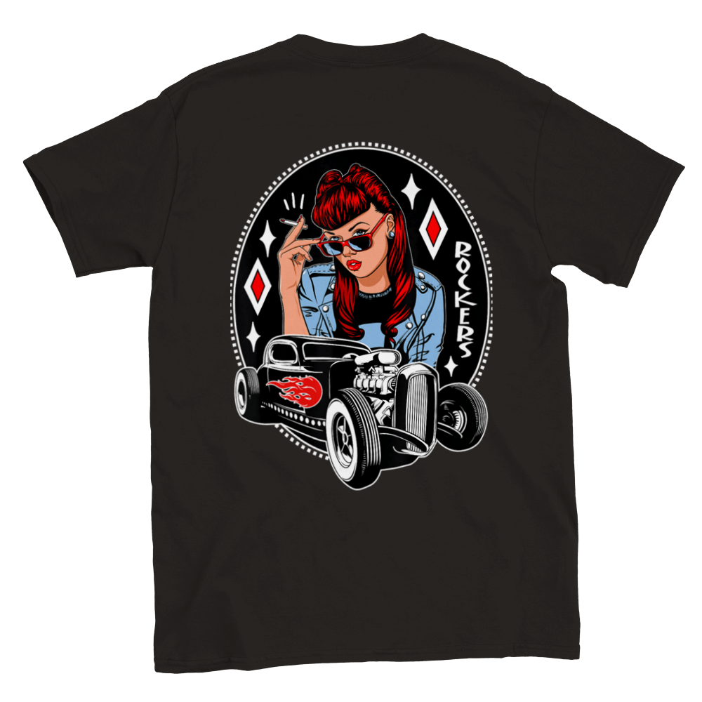 Rockers Hot Rod - Back Print - Classic Unisex Crewneck T-shirt - Mister Snarky's